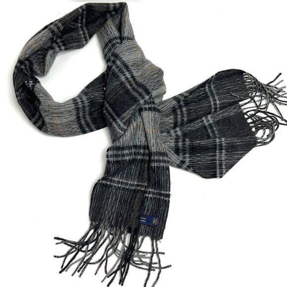 NWOT Club Room 100% Cashmere Plaid Gray Scarf 11,5x66 - Picture 3 of 7